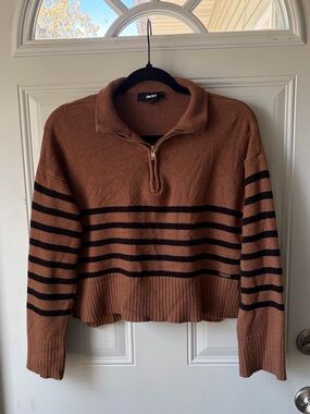 DKNY Striped Quarter-Zip Cropped Sweater 🧶